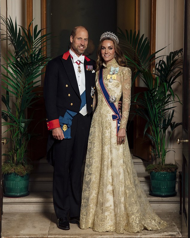 Prince William (left) and Kate Middleton (right) pose for a photo ahead of Wednesday night's banquet for President Donald Trump and First Lady Melania Trump at Windsor Castle