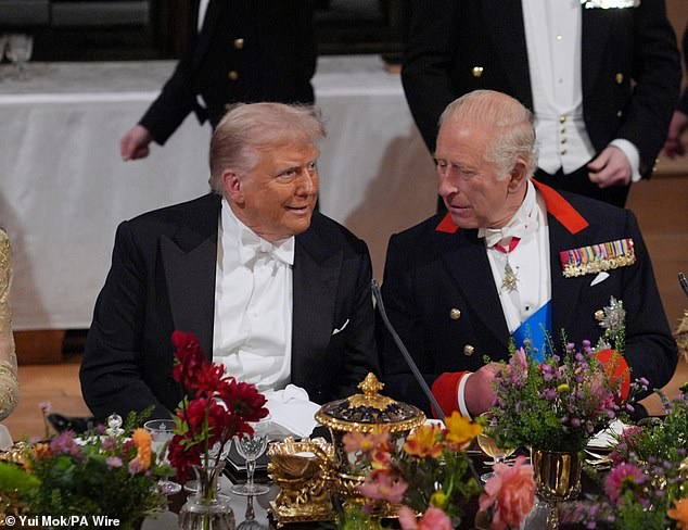 The Princess of Wales, US President Donald Trump and King Charles III at the state banquet for the US President and First Lady Melania Trump at Windsor Castle, Berkshire, on day one of their second state visit to the UK. Picture date: Wednesday September 17, 2025. PA Photo. Photo credit should read: Yui Mok/PA Wire