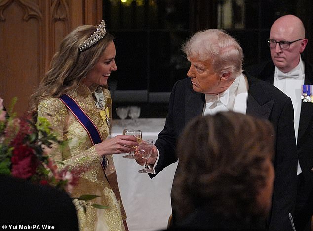 The Princess of Wales toasts US President Donald Trump after his speech at the state banquet for the US President and First Lady Melania Trump at Windsor Castle, Berkshire, on day one of their second state visit to the UK. Picture date: Wednesday September 17, 2025. PA Photo. Photo credit should read: Yui Mok/PA Wire