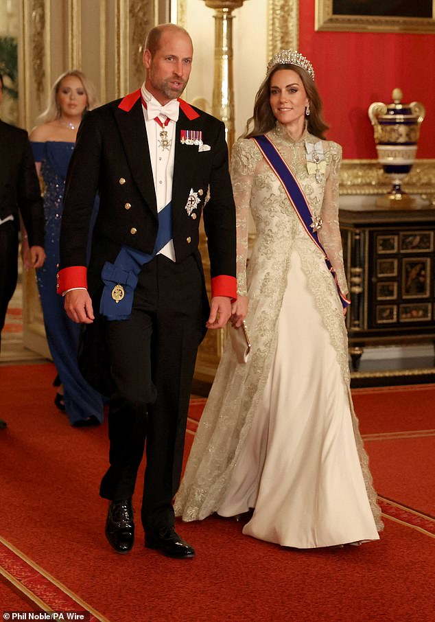 The Prince and Princess of Wales walk to attend the state banquet for US President Donald Trump and First Lady Melania Trump at Windsor Castle, Berkshire, on day one of their second state visit to the UK. Picture date: Wednesday September 17, 2025. PA Photo. Photo credit should read: Phil Noble/PA Wire