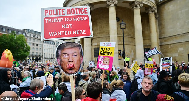 Mandatory Credit: Photo by James Veysey/Shutterstock (15488784d) Protesters demonstrate against Donald Trump during his state visit in Portland place Anti-Trump protest, London, UK - 17 Sep 2025