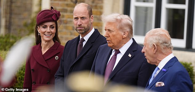 WINDSOR, ENGLAND - SEPTEMBER 17: (L-R) Catherine, Princess of Wales and William, Prince of Wales, U.S. President Donald Trump and King Charles III during the State visit by the President of the United States of America at Windsor Castle on September 17, 2025 in Windsor, England. (Photo by Aaron Chown - WPA Pool/Getty Images)