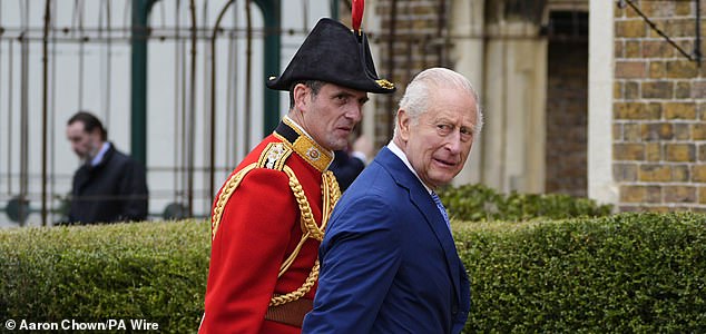 King Charles III (right) ahead of the arrival of US President Donald Trump and First Lady Melania Trump at Windsor Castle in Windsor, Berkshire, on day one of their second state visit to the UK. Picture date: Wednesday September 17, 2025. PA Photo. Photo credit should read: Aaron Chown/PA Wire