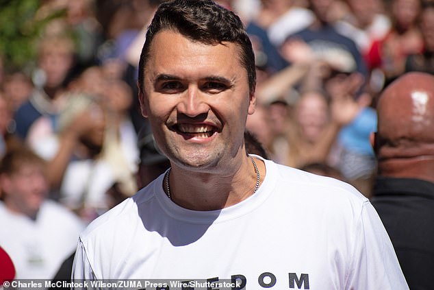 Soon after the Donald Trump ally (pictured), 31, was fatally shot in the neck on the Orem campus - in front of an audience of 3,000 horrified spectators - Kimmel reacted to his death online