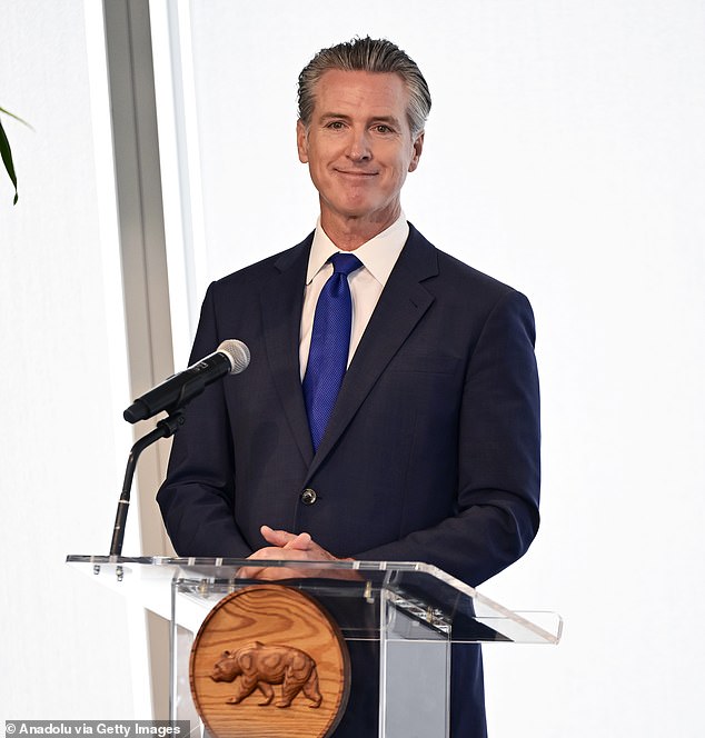 California governor Gavin Newsom also took to X and said, 'Buying and controlling media platforms. Firing commentators. Canceling shows'; seen in August in San Francisco