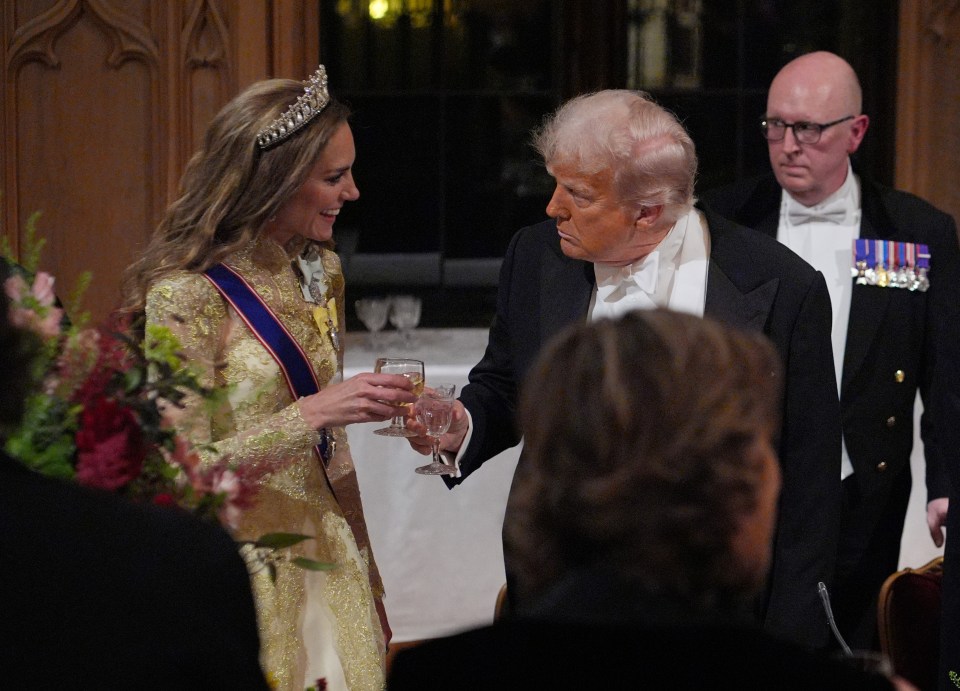 The Princess of Wales toasts US President Donald Trump at a state banquet at Windsor Castle.