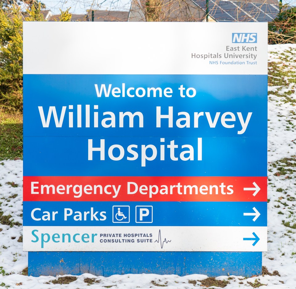 William Harvey Hospital sign in Ashford, Kent.