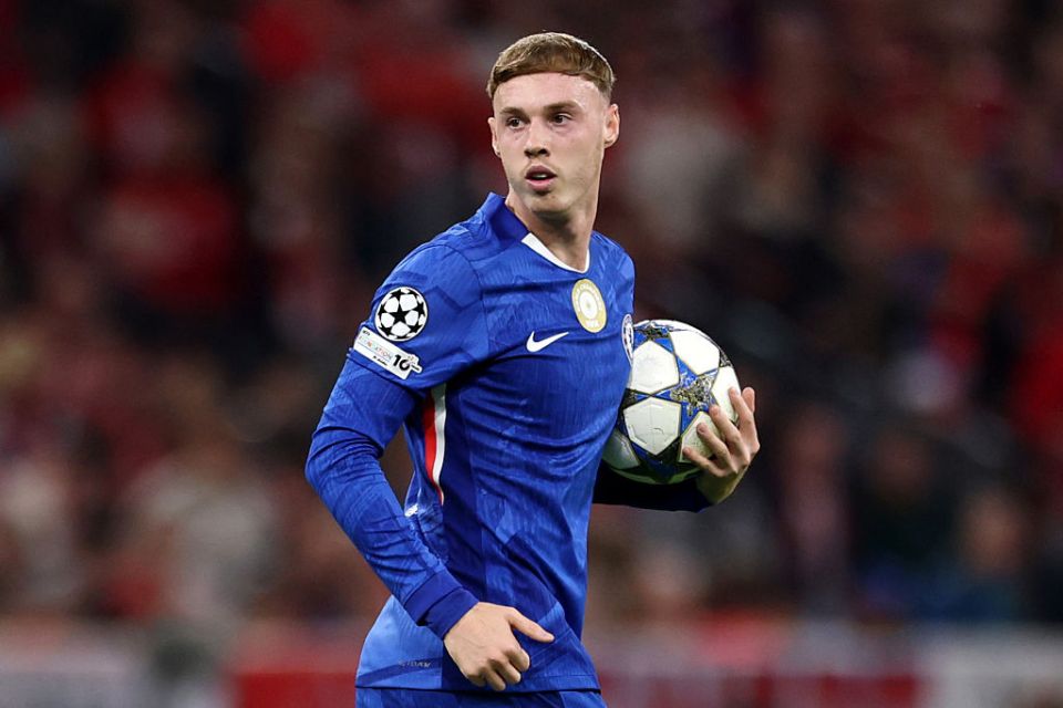 MUNICH, GERMANY - SEPTEMBER 17: Cole Palmer of Chelsea celebrates scoring his team's first goal during the UEFA Champions League 2025/26 League Phase MD1 match between FC Bayern München and Chelsea FC at Football Arena Munich on September 17, 2025 in Munich, Germany. (Photo by Maja Hitij/Getty Images)