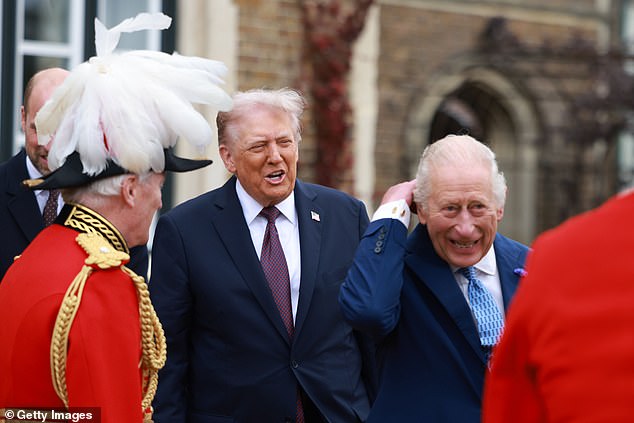 The Windsor wind - or, perhaps the blades of Marine One - ruffle the King's hair