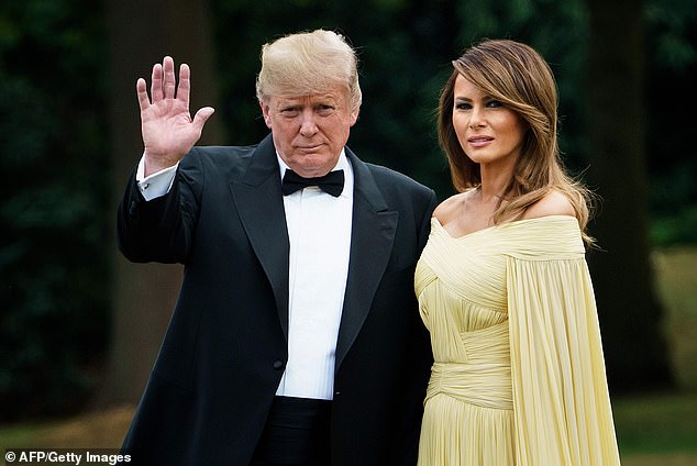 Pictured: The First Lady famously wore yellow for the couple's last state visit to the UK in 2018, where they were greeted by Queen Elizabeth II