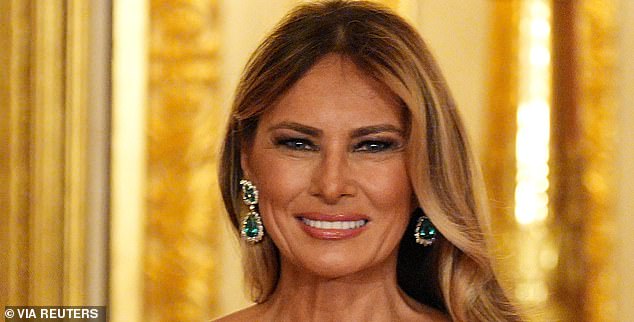 First Lady Melania Trump arrives for the state banquet at Windsor Castle, Berkshire, on day one of US President Donald Trump and First Lady Melania Trump's second state visit to the UK, Wednesday September 17, 2025.    Aaron Chown/Pool via REUTERS