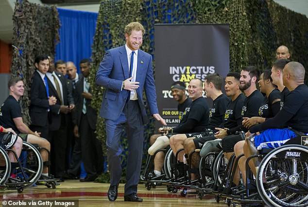 Prince Harry meets wounded American veterans at an Invictus Games event in Virginia in 2016