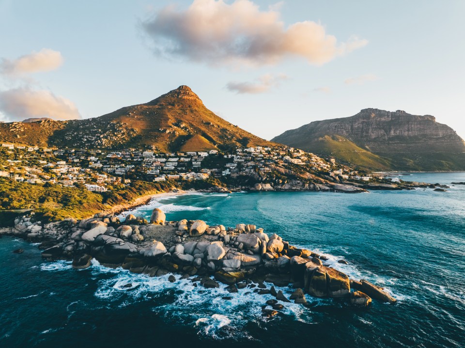 Aerial view of the Llandudno Beach, Cape Town, South Africa.