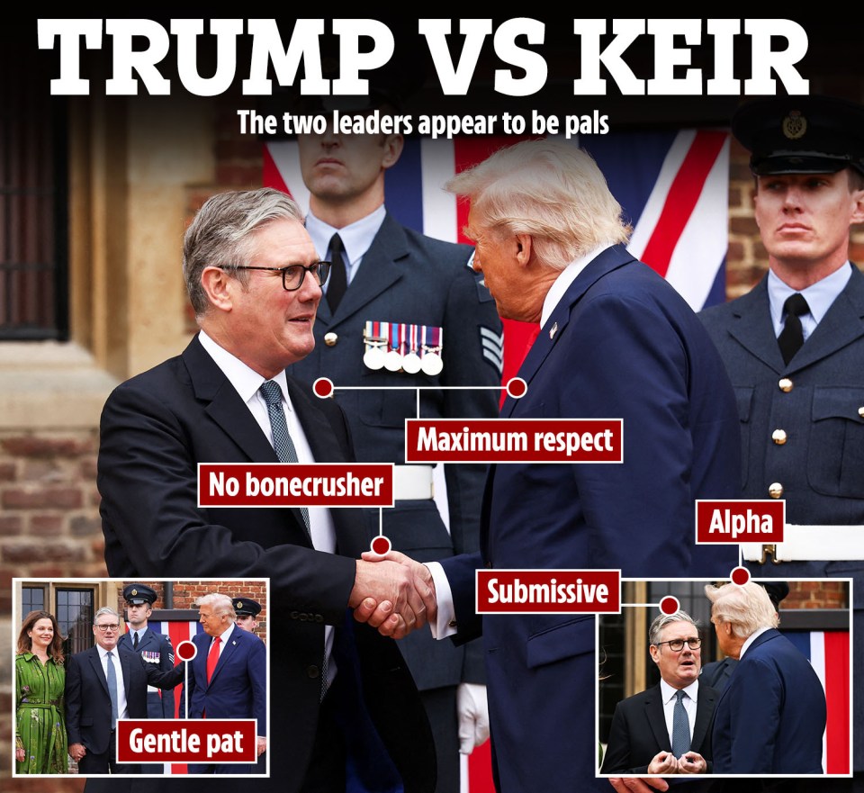 Collage of photos comparing the body language of Trump and Keir.