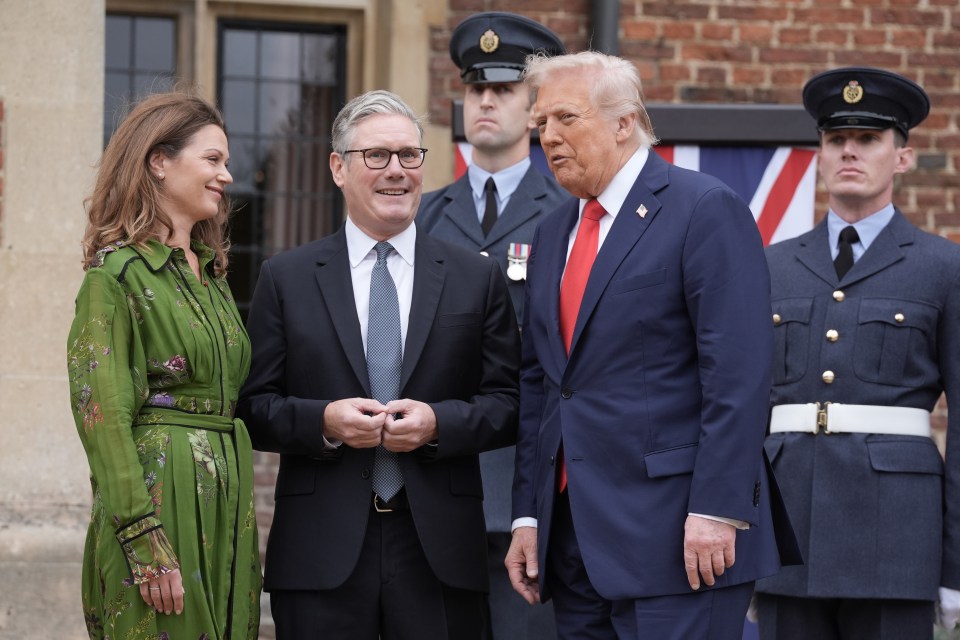Lady Victoria Starmer and Sir Keir Starmer greeting US President Donald Trump at Chequers.