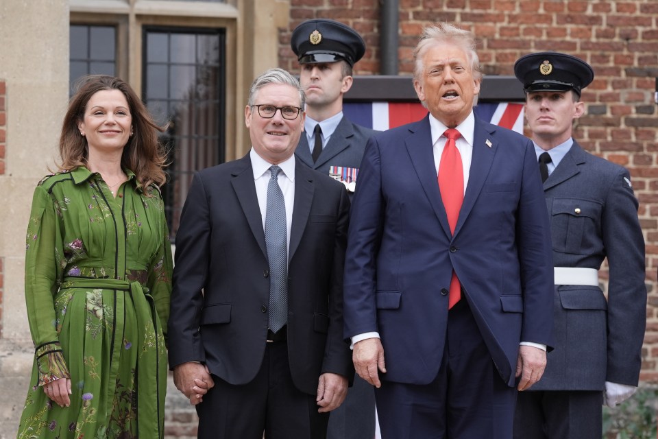Lady Victoria Starmer and Keir Starmer greet US President Donald Trump.