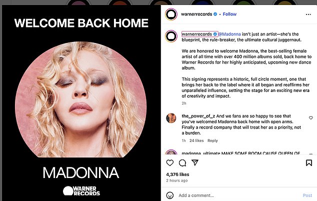 Warner also made the big reveal on their own Instagram account