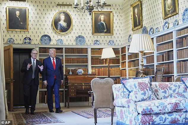 Sir Keir seemed to be pointing out historical features in his country residence