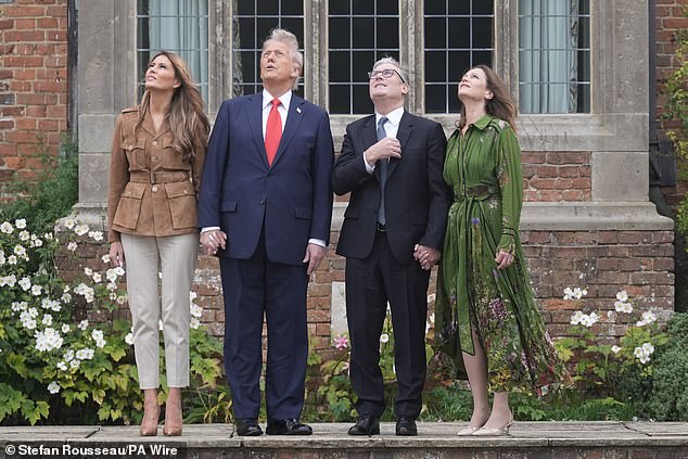 Mr Trump, Sir Keir, Melania and Lady Victoria watched a display by the Red Devils