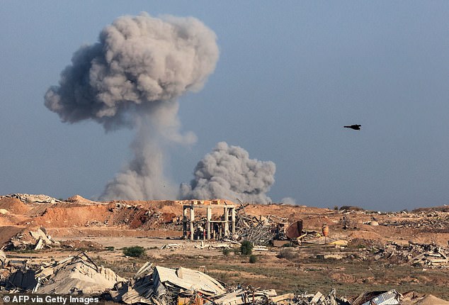 The UK's intention of recognising Palestine as a state could cause tensions between Mr Trump and Sir Keir (pictured, an Israeli strike on Gaza yesterday)