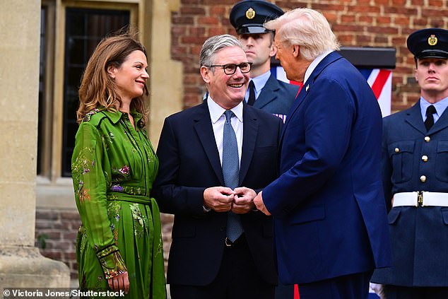 Earlier, the leaders shook hands warmly on the doorstep after Mr Trump pulled up in his armoured limousine known as 'The Beast'