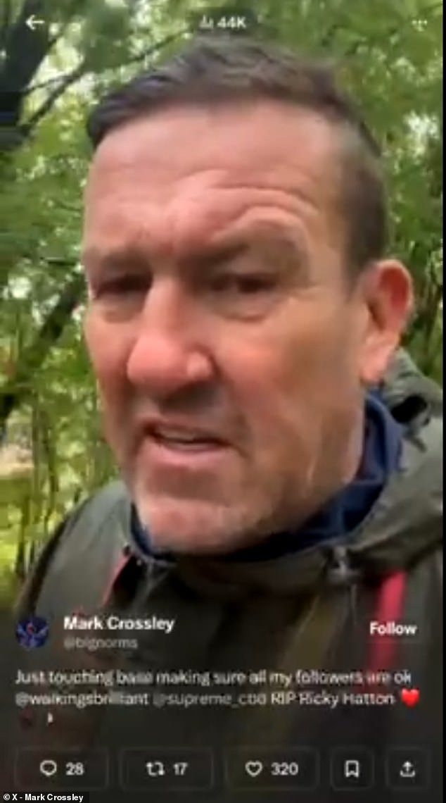 Former goalkeeper Mark Crossley subsequently deleted his video paying tribute to Hatton