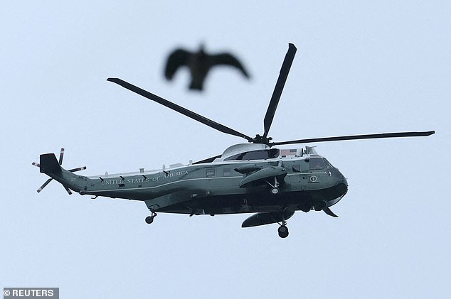 A helicopter believed to be carrying US President Donald Trump is seen departing from Windsor Castle hours before the emergency landing