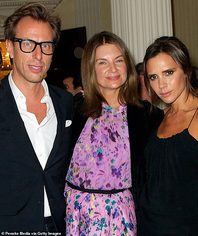 The wild allegations, which have left the fashion world agog, came after Dame Natalie called Torstensson, 47, a 'sex addict' who lived a double life of 'rampant' drug use, prostitutes and multiple affairs, in a lawsuit filed last month. Pictured: The pair with Victoria Beckham