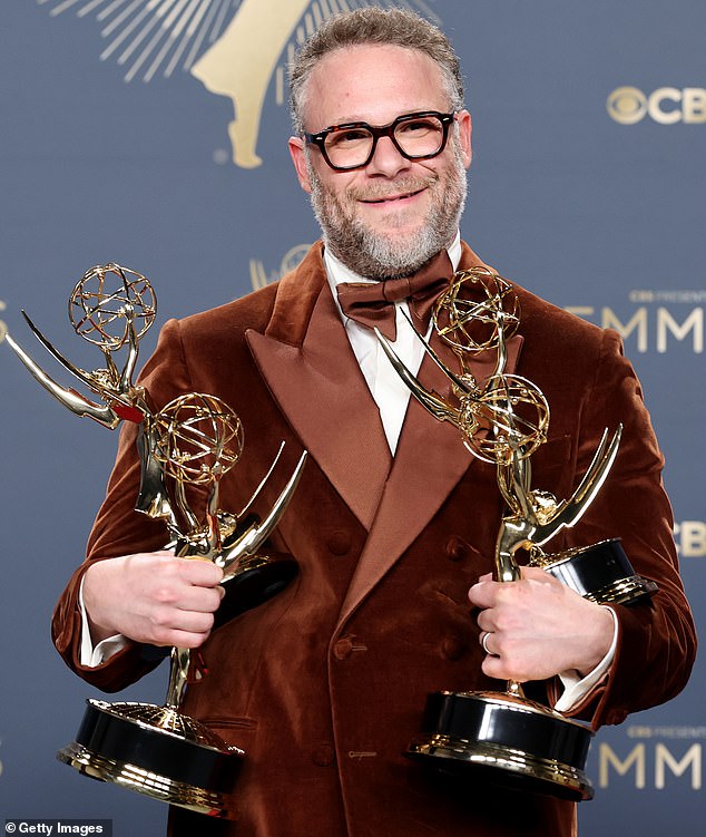 Seth Rogen (pictured, at the Emmys), of The Studio, says while standing in triumph on the stage at the Emmys that he was scanning the audience... for famous people he could persuade to appear in the next series