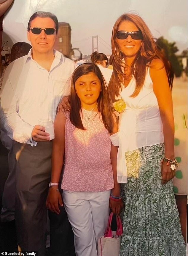 Marissa is pictured with her mother Bessy and her father Diamantis, who is a part of the wealthy Lemos family