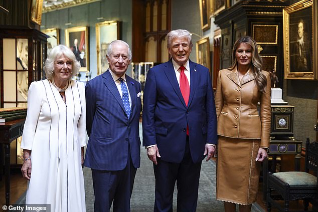 Donald Trump (pictured on Thursday) is planning on inviting the King to the United States after he was treated to a historic second state visit to the UK