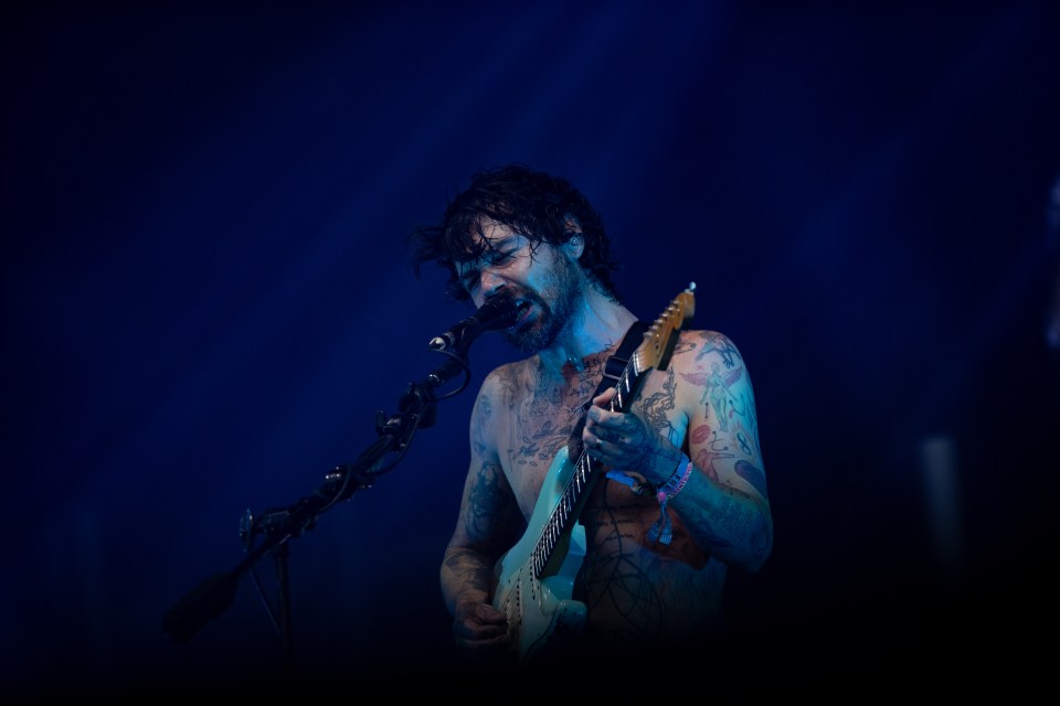 Simon Neil of Biffy Clyro performs at Glastonbury Festival.