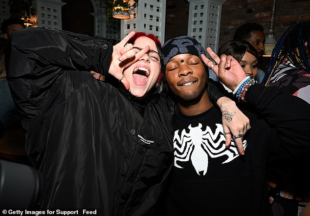 D4vd was clad in a black shirt with a white graphic on the chest, which he was also wearing when he was pictured with musical megastar Billie Eilish in October of 2023 in LA
