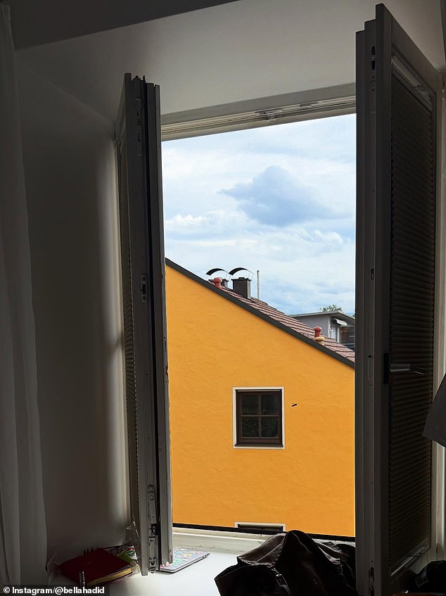 A yellow building with a small window could be seen from her room