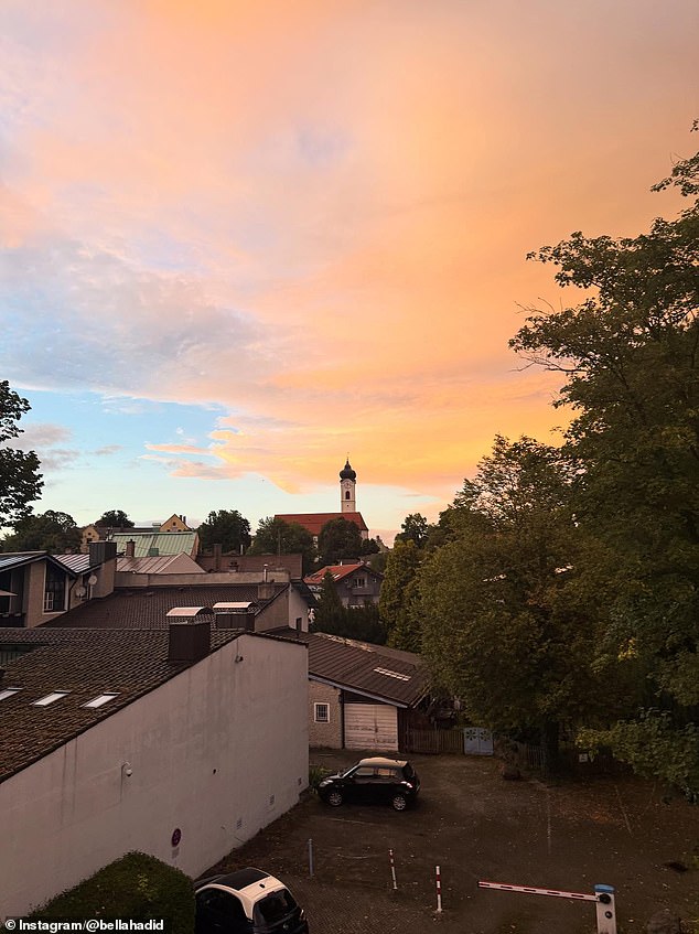 Hadid also shared a photo of the view from her hospital room at sunset