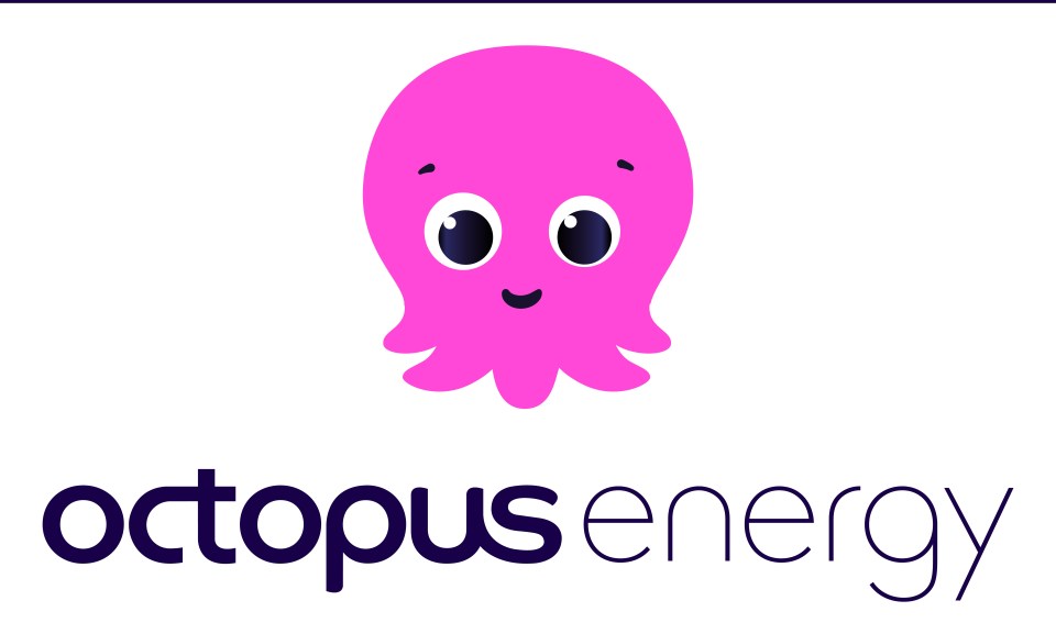 Octopus Energy logo with an illustration of a pink octopus.