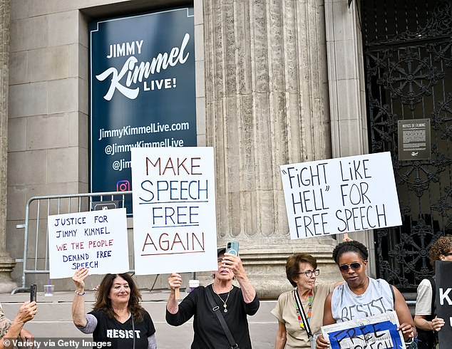 Many carried signs calling for 'justice' for Kimmel