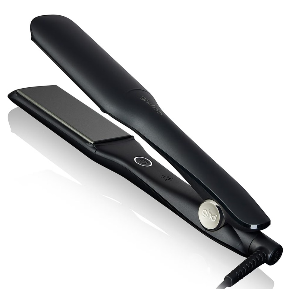 GHD max wide plate hair straightener.