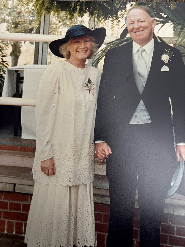 Helen's parents Geoffrey and Monica at Helen's first wedding in April 1989