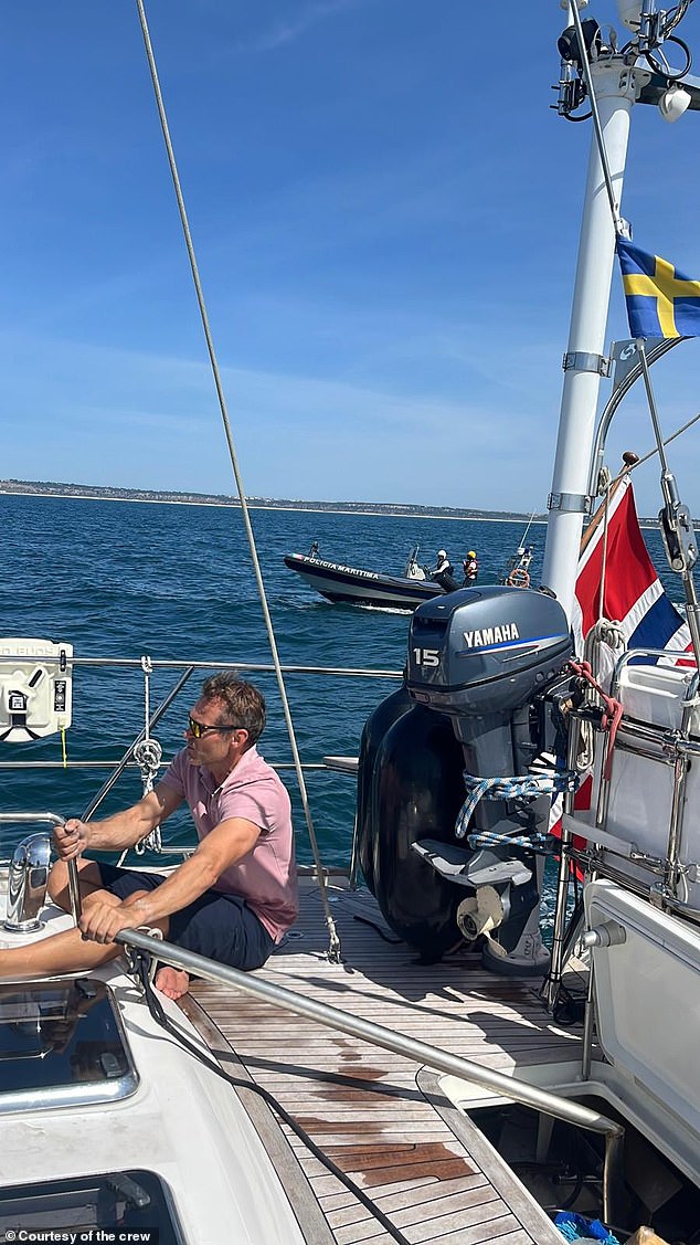 A rib from the coast guard came to support, driving alongside on standby