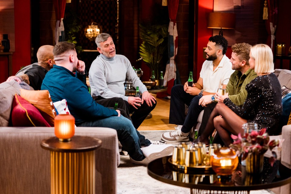 Joe, Dean, Paul, Bailey, Ashley, and Leah sitting on couches.