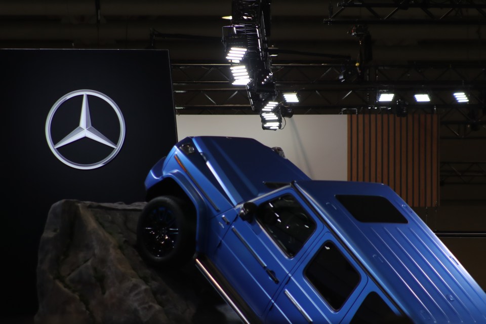 Mercedes-Benz Electric G-Class on display at an auto show.