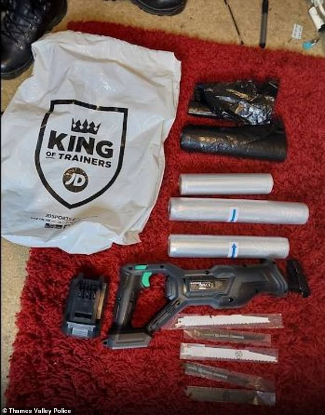 Pictured are bin liners which Powell claimed he was going to put body parts in