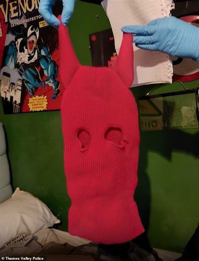 A mask found among Power's belongings. He was convicted of four counts of burglary, three counts of criminal damage, and one count each of attempted burglary and possession of a controlled drug of class B, namely cannabis