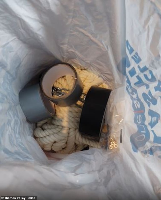 Duct tape, rope, nails and chains were among the items discovered at Power's address