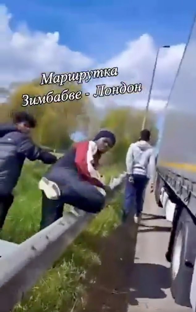 Footage shared on social platform X shows the moment the Ukrainian motorist lost his temper with the stowaway immigrants who he found hiding in his lorry while he passed through Calais, France