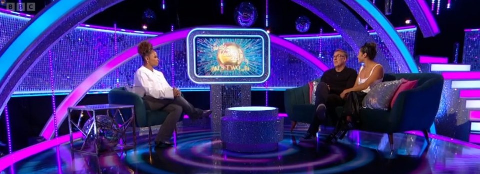 Fleur East interviews Paul Merson and Karen Hauer on "Strictly Come Dancing: It Takes Two."