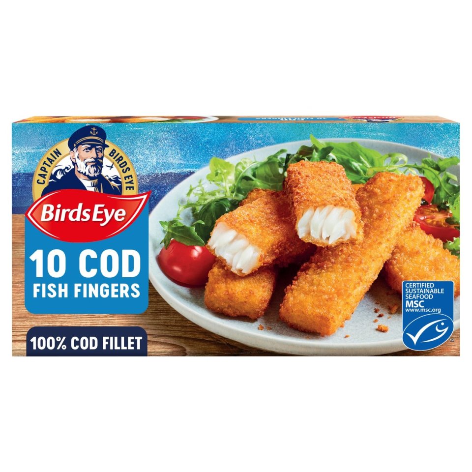 Birds Eye 10 Cod Fish Fingers package.