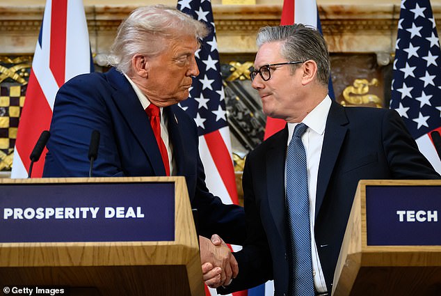 US President Donald Trump shakes hands with Keir Starmer at Chequers earlier this week