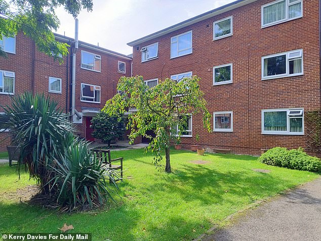 The housing complex (above) in the suburb of Reading consists solely of retirement flats with communal lounge and dining area, as well as a laundry room, hairdressing salon and gardens